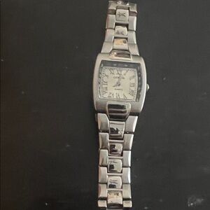 Geneva Silver Rectangular Link Bracelet Watch